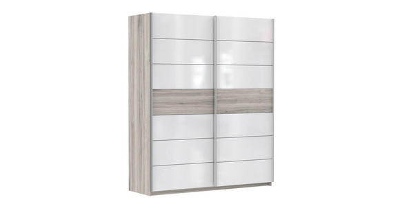 SCHWEBETÜRENSCHRANK 2-türig Eichefarben, Weiß Hochglanz - Weiß Hochglanz/Eichefarben, Basics, Holzwerkstoff/Metall (170,3/209,7/61,2cm) - Carryhome