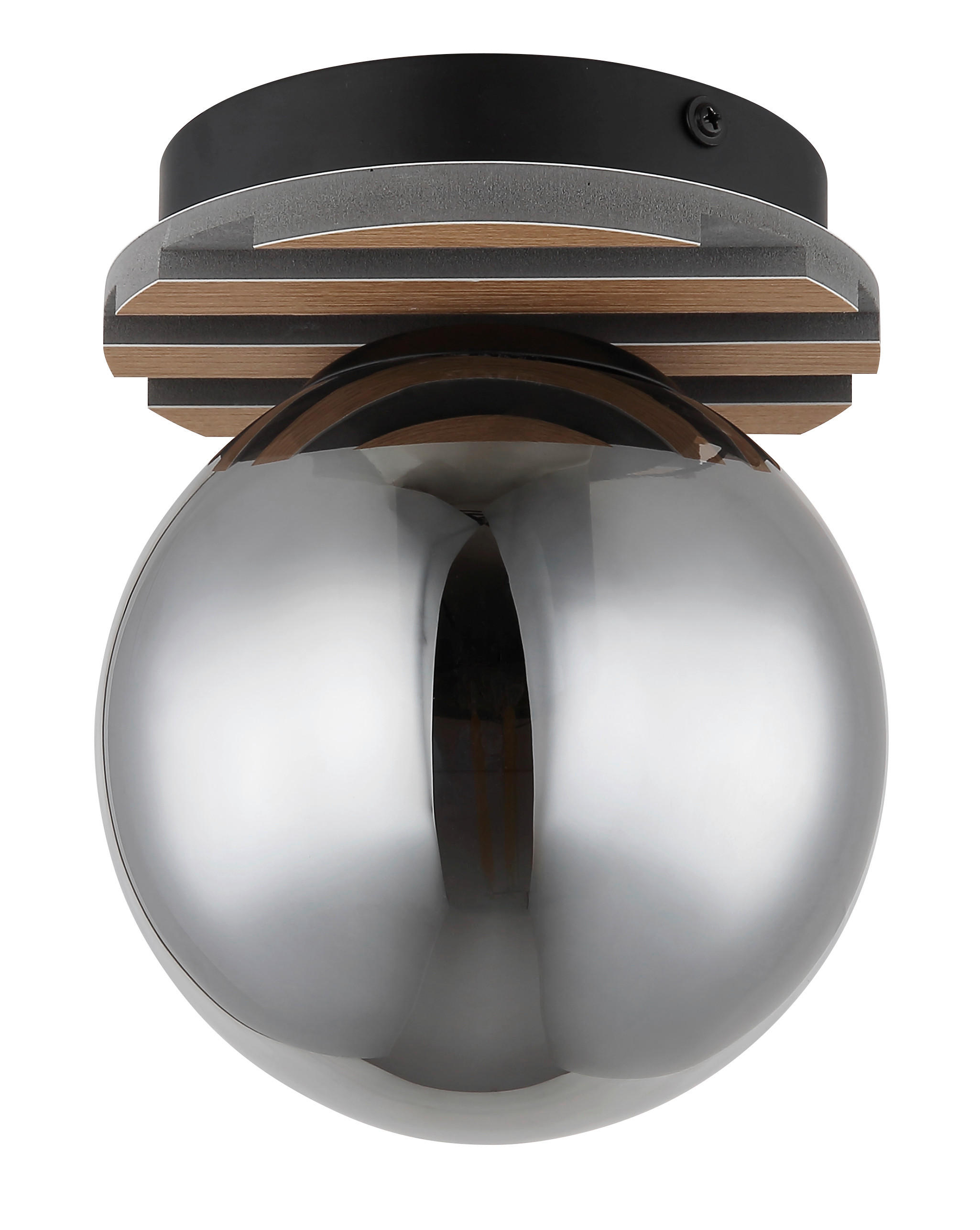 DECKENLEUCHTE Parsons 15/20 cm  - Schwarz/Braun, Design, Glas/Holzwerkstoff (15/20cm) - Globo