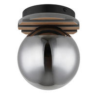 DECKENLEUCHTE Parsons 15/20 cm  - Schwarz/Braun, Design, Glas/Holzwerkstoff (15/20cm) - Globo