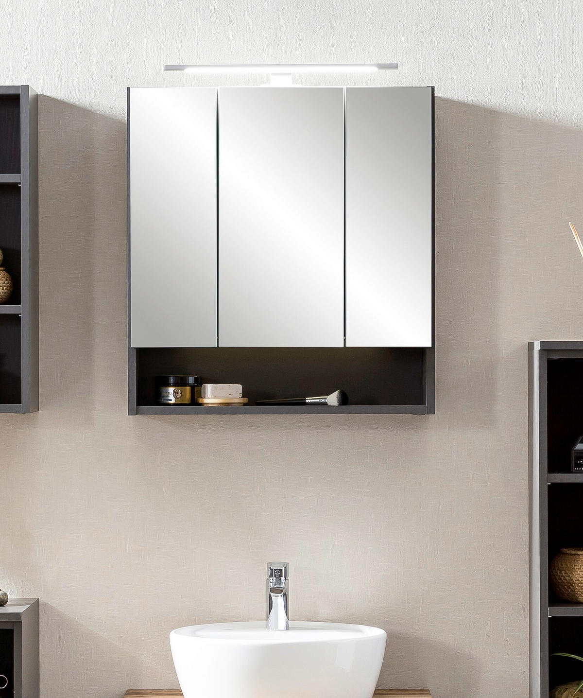SPIEGELSCHRANK 60/64/20 cm  - Alufarben/Graphitfarben, Natur, Glas/Holzwerkstoff (60/64/20cm) - Xora