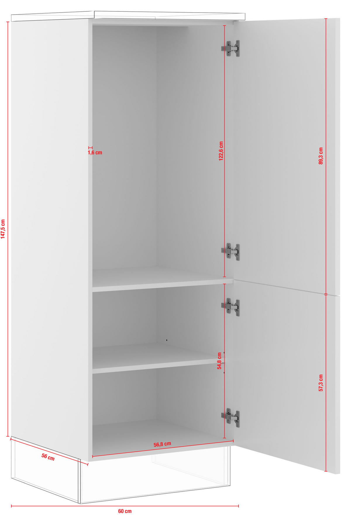 GERÄTEUMBAUSCHRANK 60/163/57,6 cm  in Weiß  - Edelstahlfarben/Weiß, Basics, Holzwerkstoff/Metall (60/163/57,6cm) - Impuls