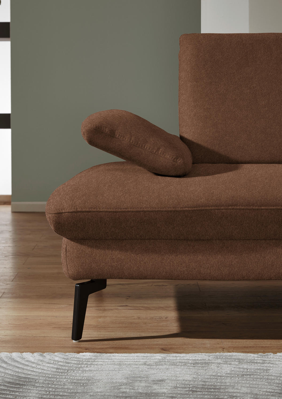 ECKSOFA in Chenille, Mikrofaser Braun  299/157 cm  - Schwarz/Braun, Design, Textil/Metall (299/157cm) - Dieter Knoll