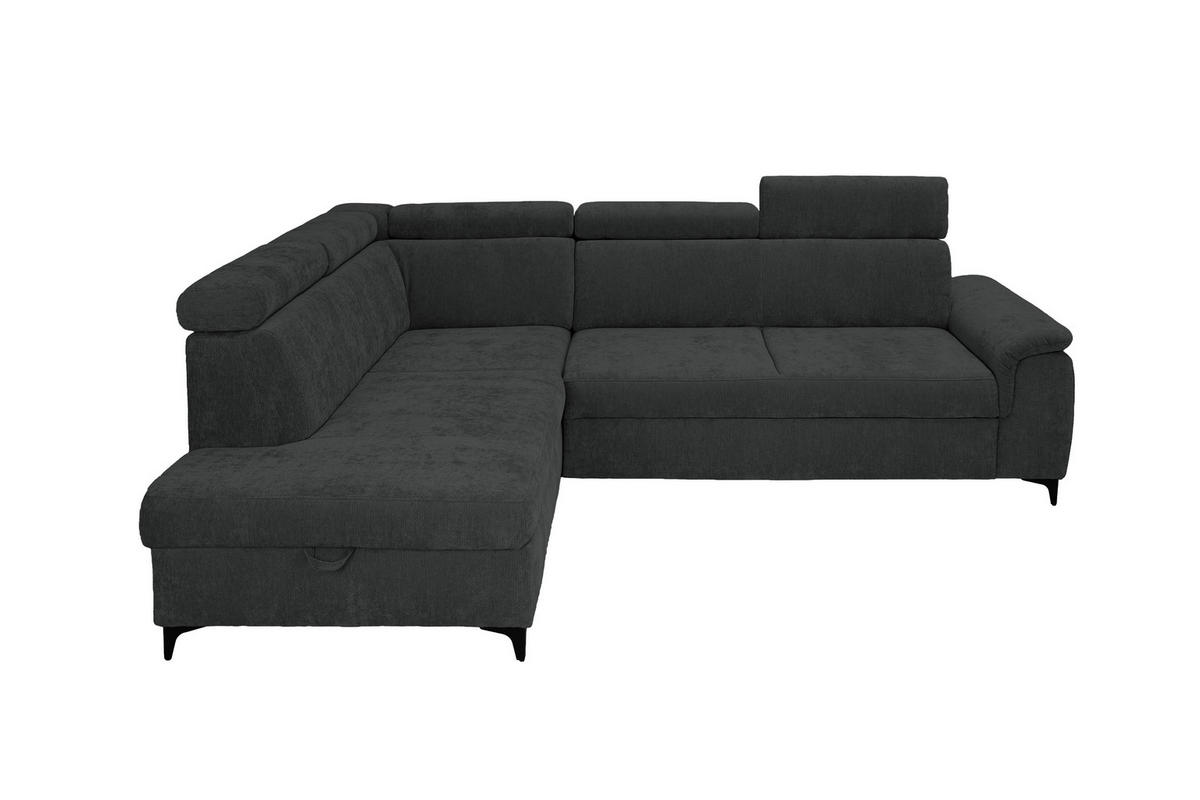 ECKSOFA Schwarz Chenille Bettkasten, Schlaffunktion, Rücken echt, Kopfteilverstellung, Liegefläche im Originalstoff  - Schwarz, KONVENTIONELL, Textil/Metall (206/265cm) - Carryhome