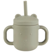 NÁPOJOVÝ KELÍMEK S BRČKEM - olivově zelená, Natur, plast (6,5/13cm) - Jimmylee