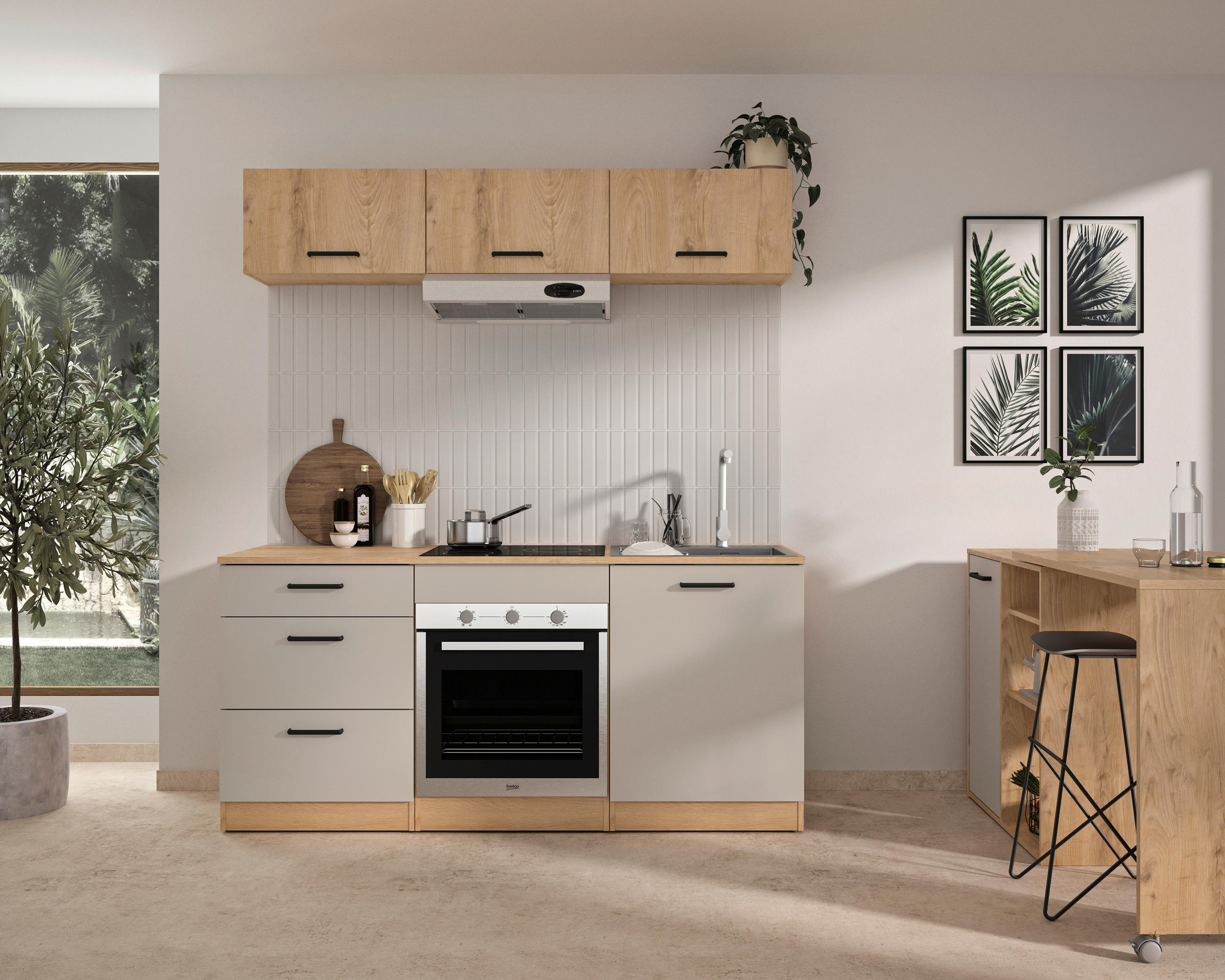 KÜCHENLEERBLOCK   in Beige, Beigebraun  - Beige/Beigebraun, Trend, Holzwerkstoff/Metall (180/211/60cm) - MID.YOU