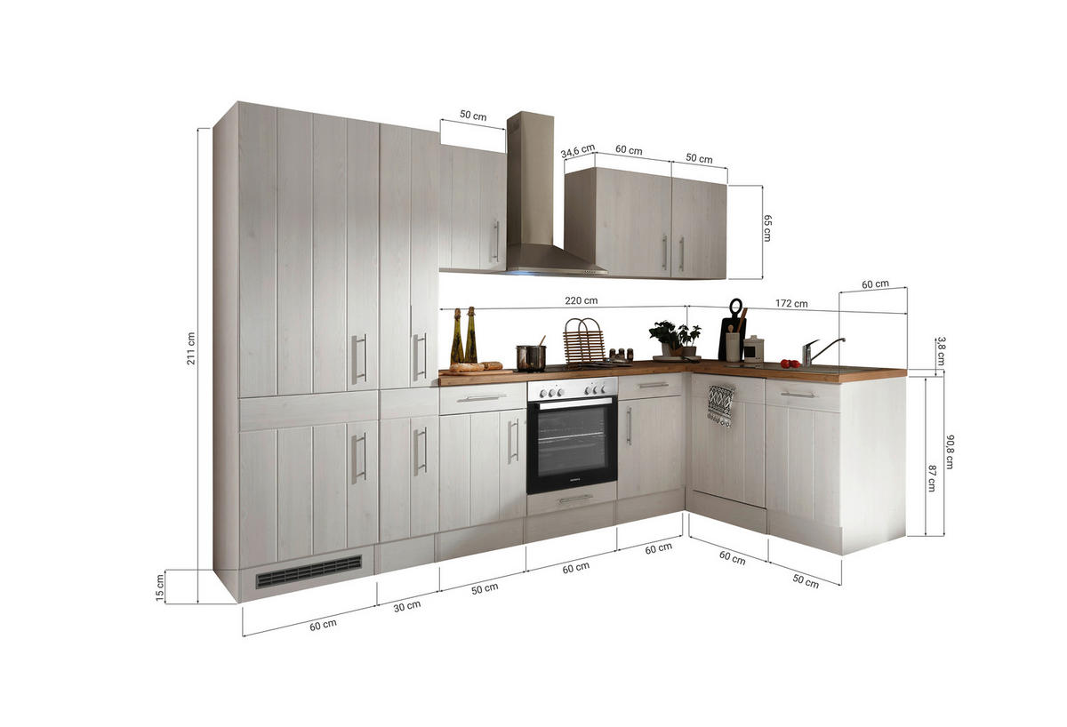 ECKKÜCHE 310/172 cm  in Weiß, Lärchefarben  - Wildeiche/Edelstahlfarben, Basics, Holzwerkstoff/Metall (310/172cm) - Respekta