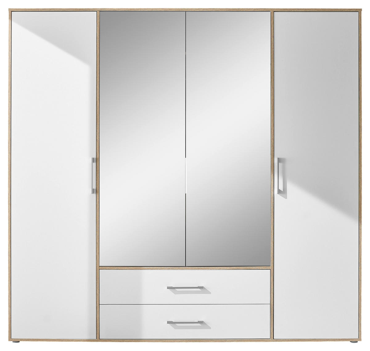 KLEIDERSCHRANK 206/195/60 cm 4-türig Weiß, Eiche Artisan  - Alufarben/Weiß, Basics, Glas/Holzwerkstoff (206/195/60cm)