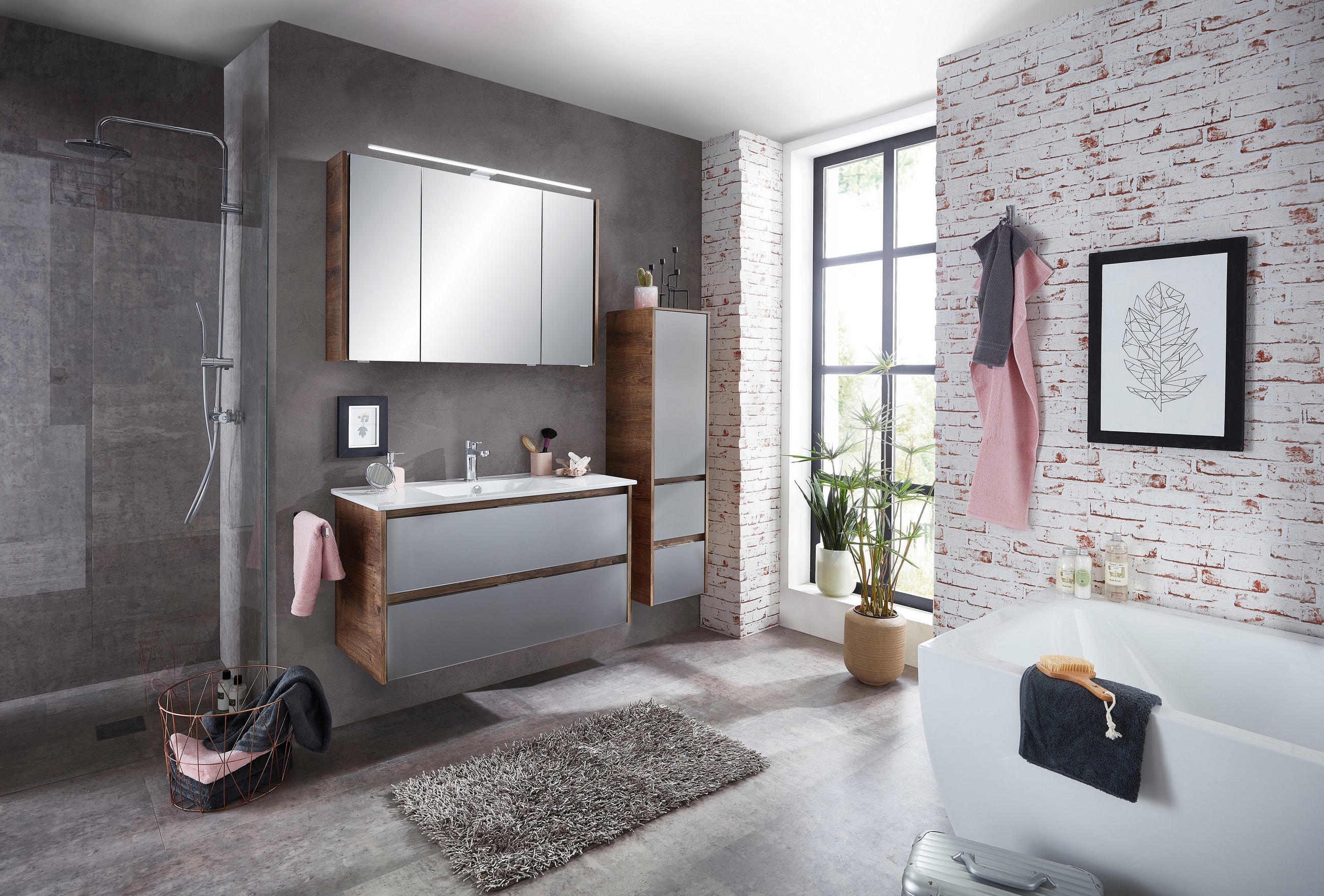 BADEZIMMER  in 105,5 cm  - Eichefarben/Weiß, Design, Glas/Keramik (105,5cm) - Sadena