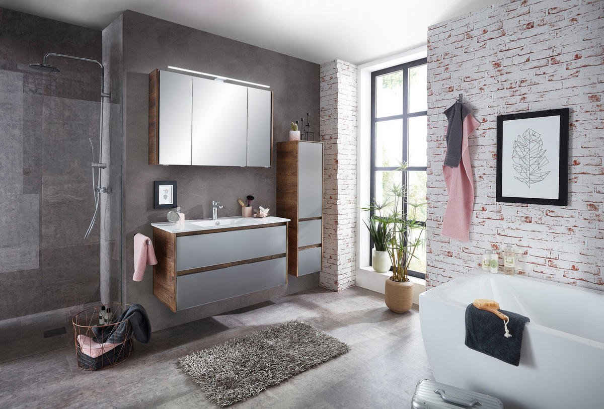 MIDISZEKRÉNY 33,3/126,8/33 cm  - alumínium színű/tölgyfa, Design, faalapú anyag/Üveg (33,3/126,8/33cm) - Sadena