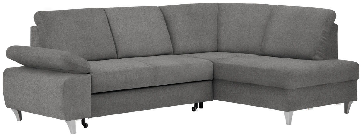 ECKSOFA in Flachgewebe Grau  255/186 cm  - Silberfarben/Grau, KONVENTIONELL, Holz/Textil (255/186cm) - Cantus