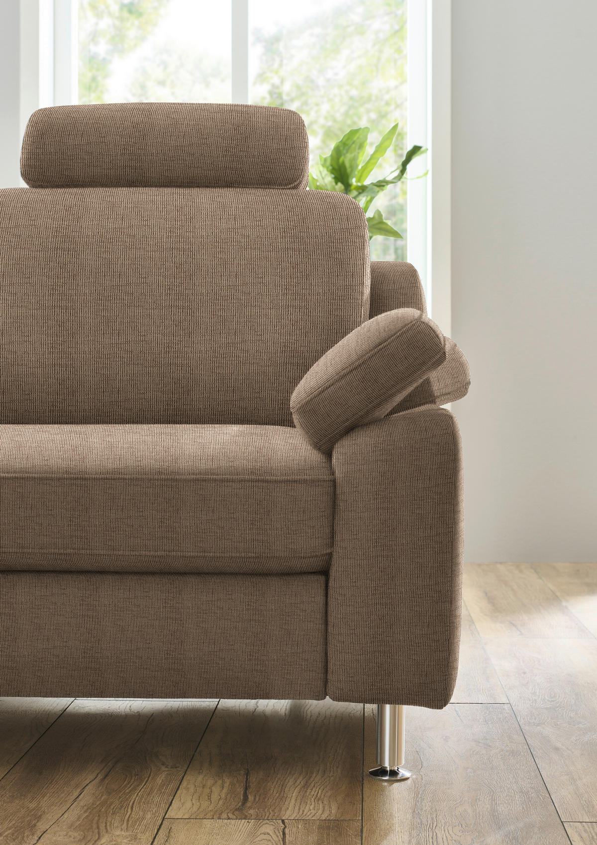 ECKSOFA in Webstoff Hellbraun  - Hellbraun/Alufarben, Konventionell, Textil/Metall (200/241cm) - Beldomo System