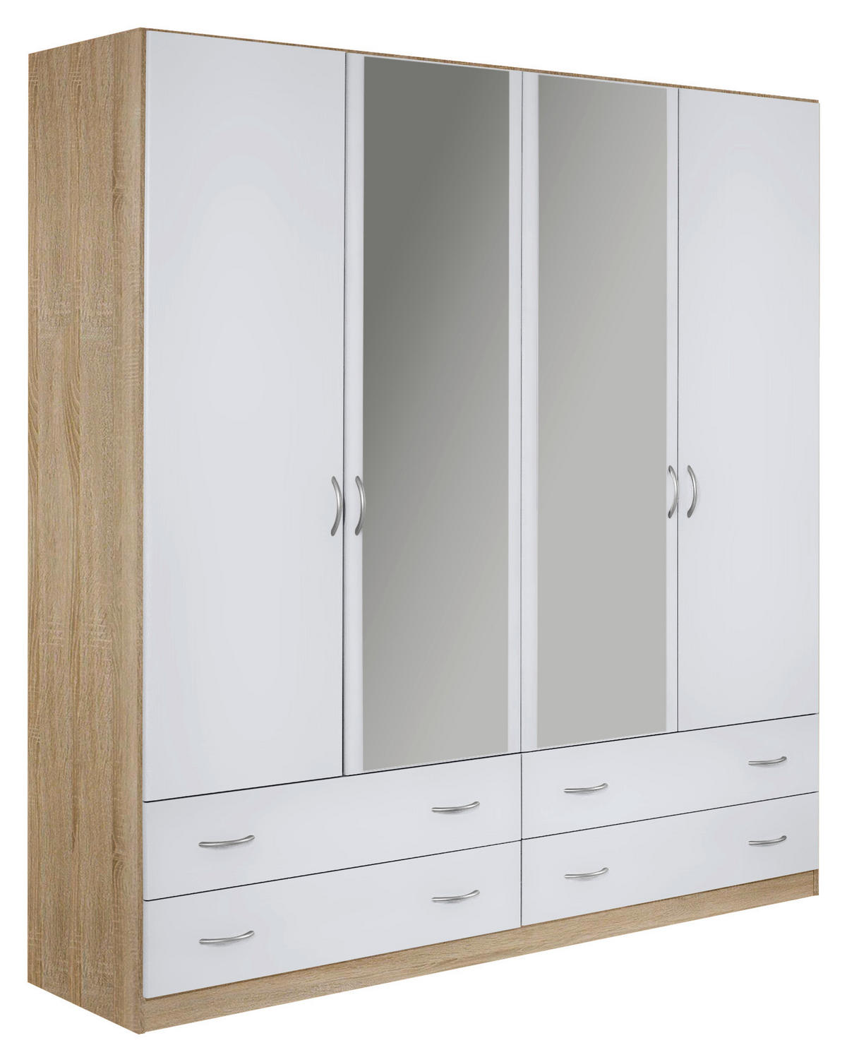 DREHTÜRENSCHRANK in Weiss, Sonoma Eiche  - Weiss/Silberfarben, Konventionell, Glas/Holzwerkstoff (181/197/54cm) - Boxxx