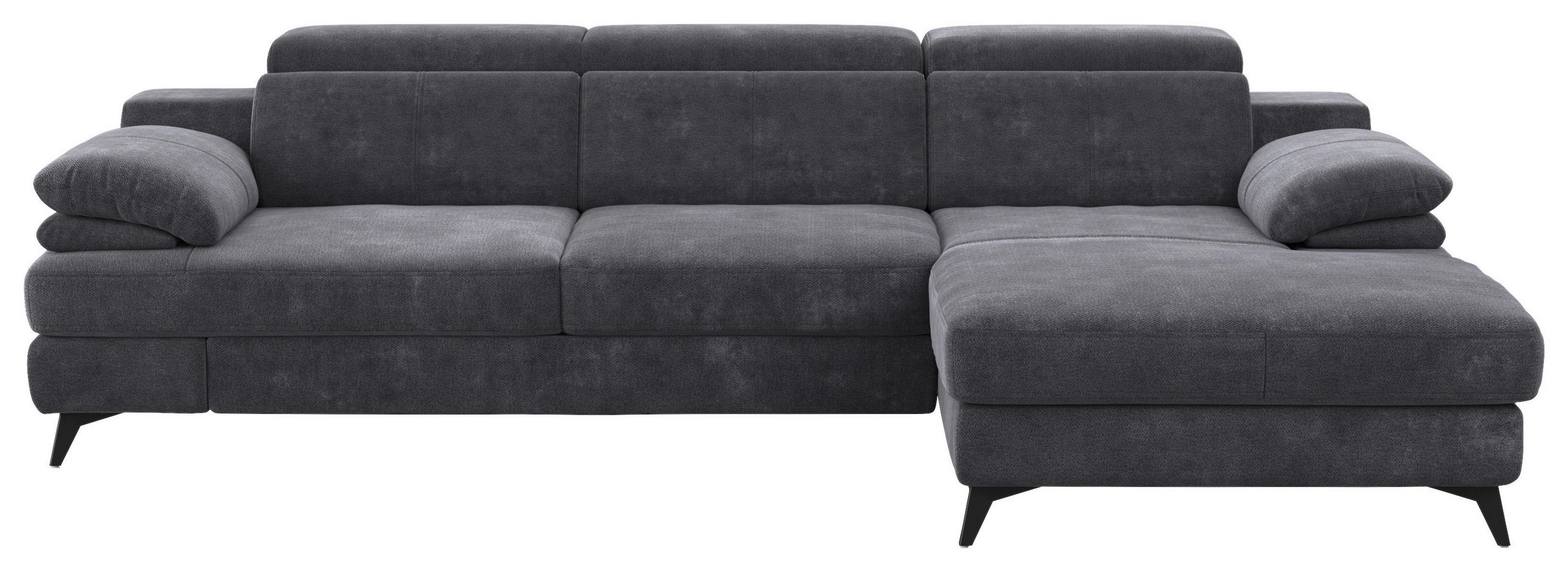 ECKSOFA Dunkelgrau Chenille Kopfstütze  - Dunkelgrau/Schwarz, Design, Textil/Metall (291/178cm) - Livetastic