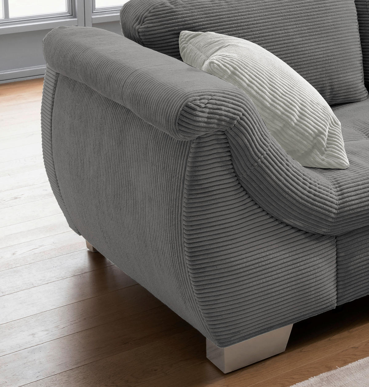ECKSOFA Grau Cord  - Silberfarben/Grau, Design, Holz/Textil (250/190cm) - MID.YOU