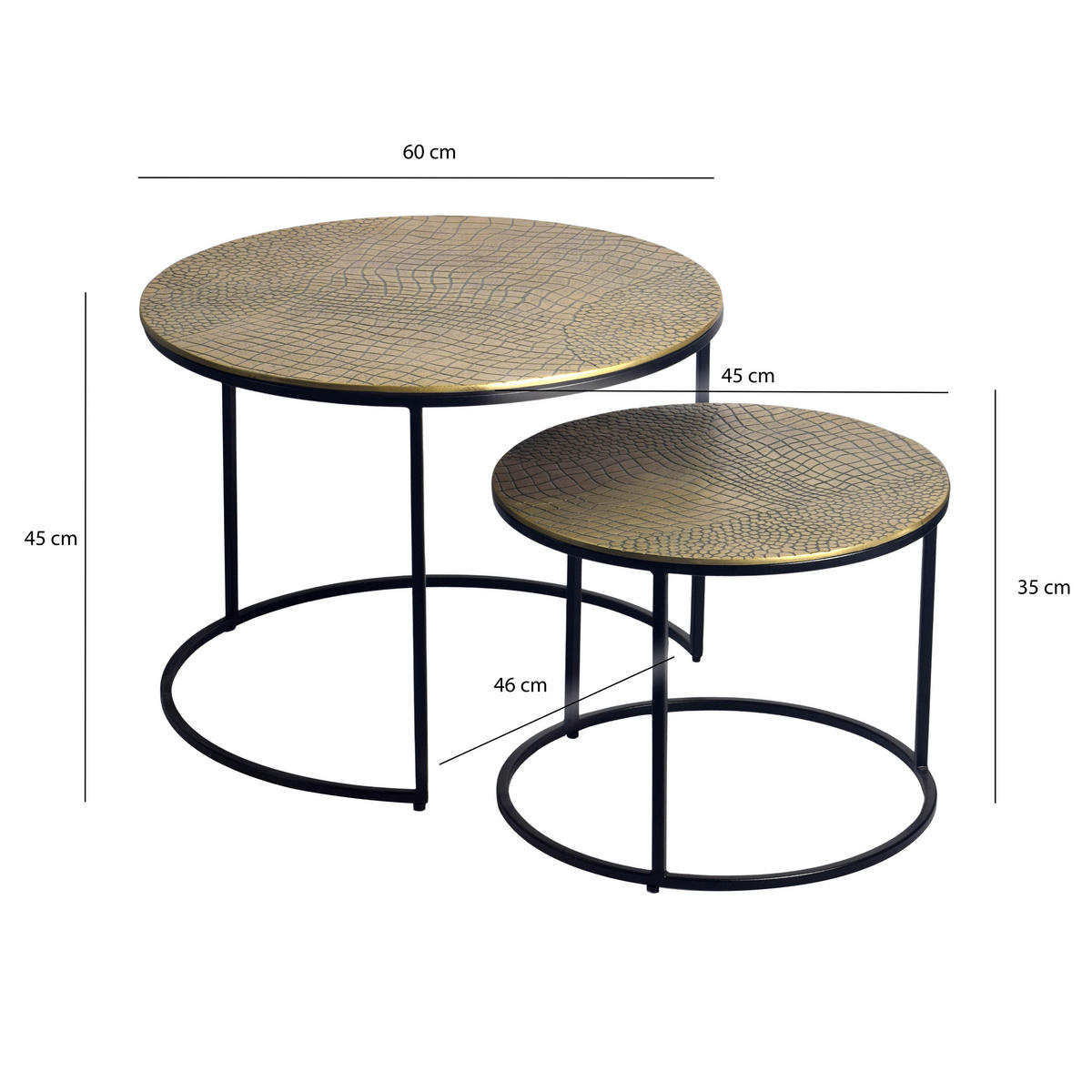 SADA ZASÚVACÍCH STOLÍKOV, zlatá, kov, 60/45/60 cm - čierna/zlatá, Design, kov (60/45/60cm) - Livetastic