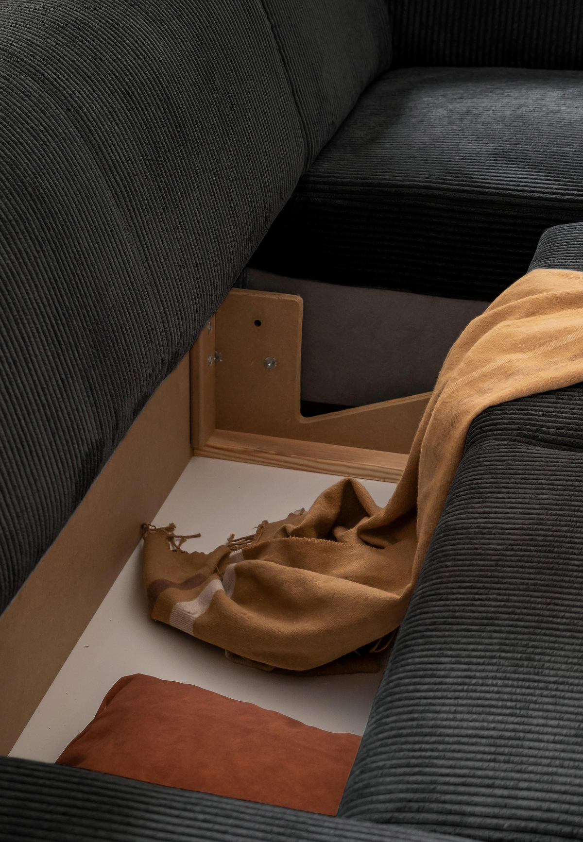 ECKSOFA Dunkelgrau Cord  - Dunkelgrau/Schwarz, Textil/Metall (260/165cm) - MID.YOU