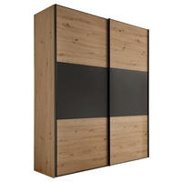 SCHWEBETÜRENSCHRANK Eiche Artisan, Anthrazit  - Anthrazit/Schwarz, Holzwerkstoff/Metall (225/222/68cm) - Moderano