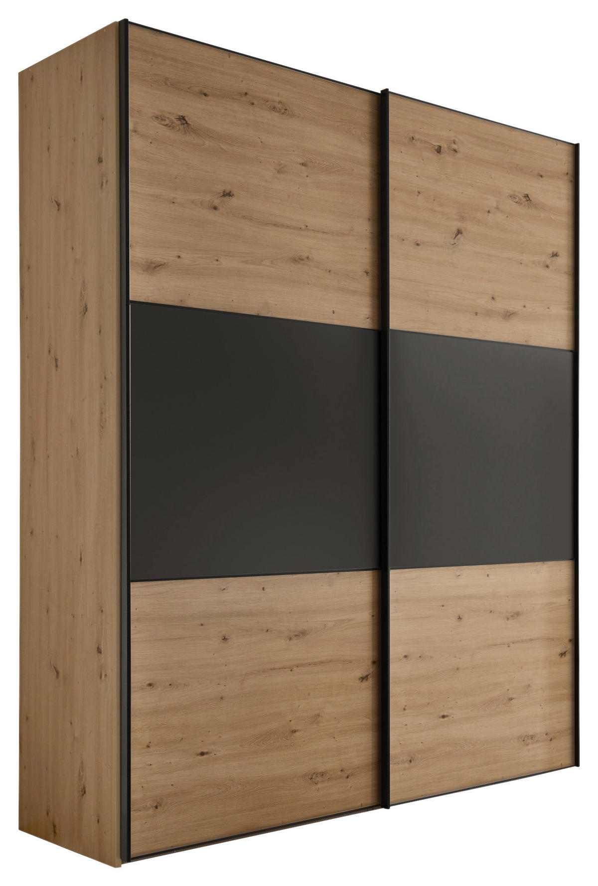 SCHWEBETÜRENSCHRANK Eiche Artisan, Anthrazit  - Anthrazit/Schwarz, Holzwerkstoff/Metall (225/222/68cm) - Moderano