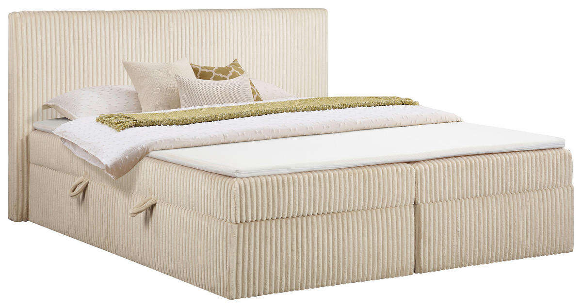 BOXBETT 180/200 cm,  in Grau, gepolstertes Kopfteil, Bettkasten, Topper, Matratzen, H3 + H3 = fest  - Schwarz/Grau, Basics, Kunststoff/Textil (180/200cm) - Chameo