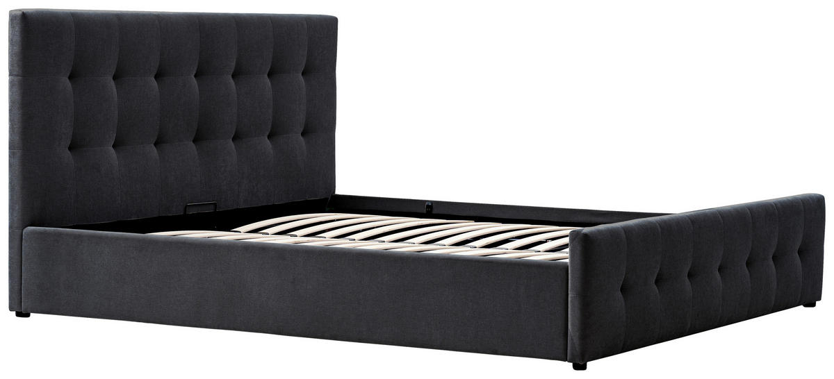 POLSTERBETT gepolstertes Kopfteil, Lattenrost, Bettkasten 140/200 cm  in Dunkelgrau  - Dunkelgrau/Schwarz, Design, Holz/Kunststoff (140/200cm) - Boxxx