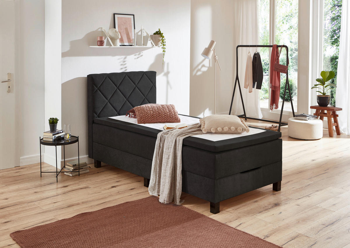 BOXSPRINGBETT 100/200 cm  in Schwarz  - Schwarz, Konventionell, Kunststoff/Textil (100/200cm) - Boxxx