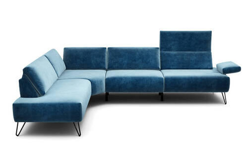 ECKSOFA in Samt Blau  213/288-303 cm  - Blau/Schwarz, Design, Textil/Metall (213/288-303cm) - SENSOO
