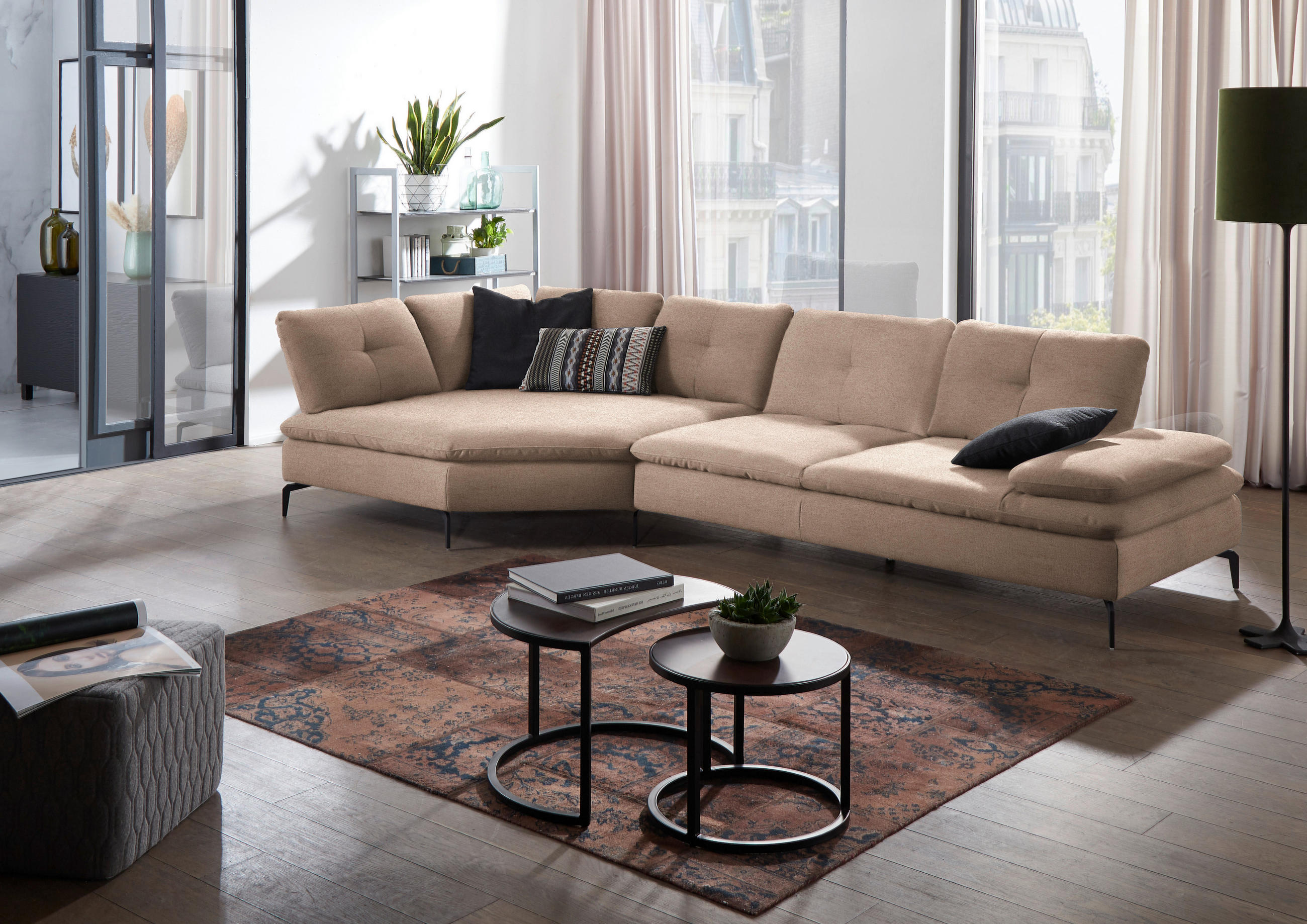 ECKSOFA in Flachgewebe Taupe  - Taupe/Schwarz, Design, Textil/Metall (157/344cm) - Chilliano