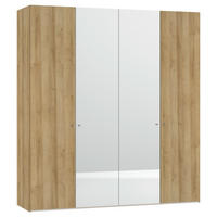 DREHTÜRENSCHRANK 203/220/59 cm,  in Eichefarben, 4-türig  - Eichefarben/Silberfarben, Design, Glas/Holzwerkstoff (203/220/59cm) - Jutzler