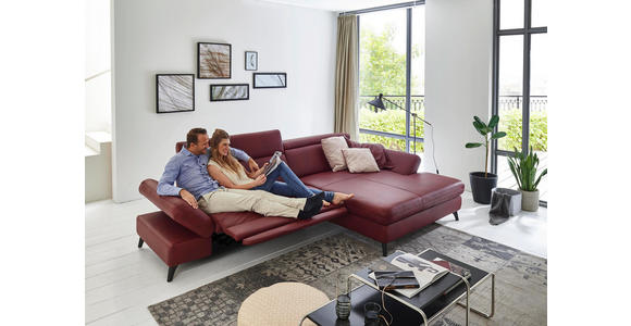 WOHNLANDSCHAFT in Leder Rot - Rot/Alufarben, Design, Leder/Metall (316/184cm) - Cantus