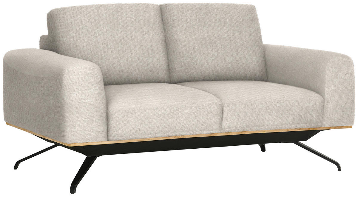 2-SITZER-SOFA in Struktur Creme  - Creme/Schwarz, Design, Holz/Textil (166/85-104/95cm) - Novel