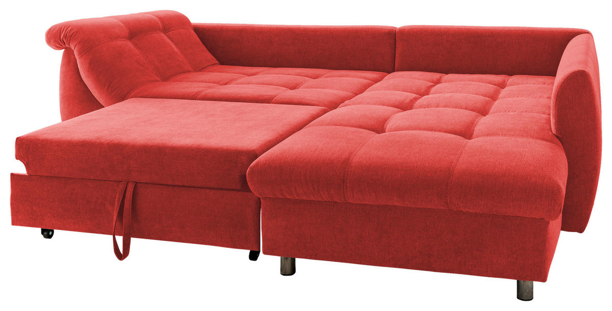 ECKSOFA Rot Mikrofaser  - Chromfarben/Rot, Design, Kunststoff/Textil (250/190cm) - Livetastic