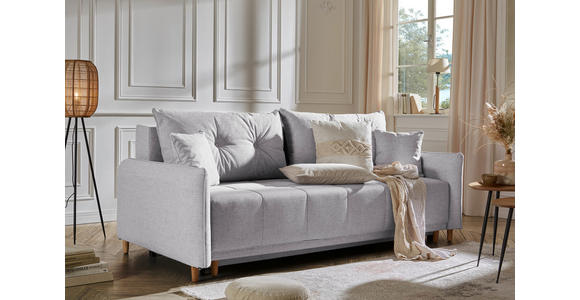 SCHLAFSOFA mit Rücken echt Webstoff Hellgrau - Eichefarben/Hellgrau, Design, Holz/Textil (227/98/113cm) - Carryhome