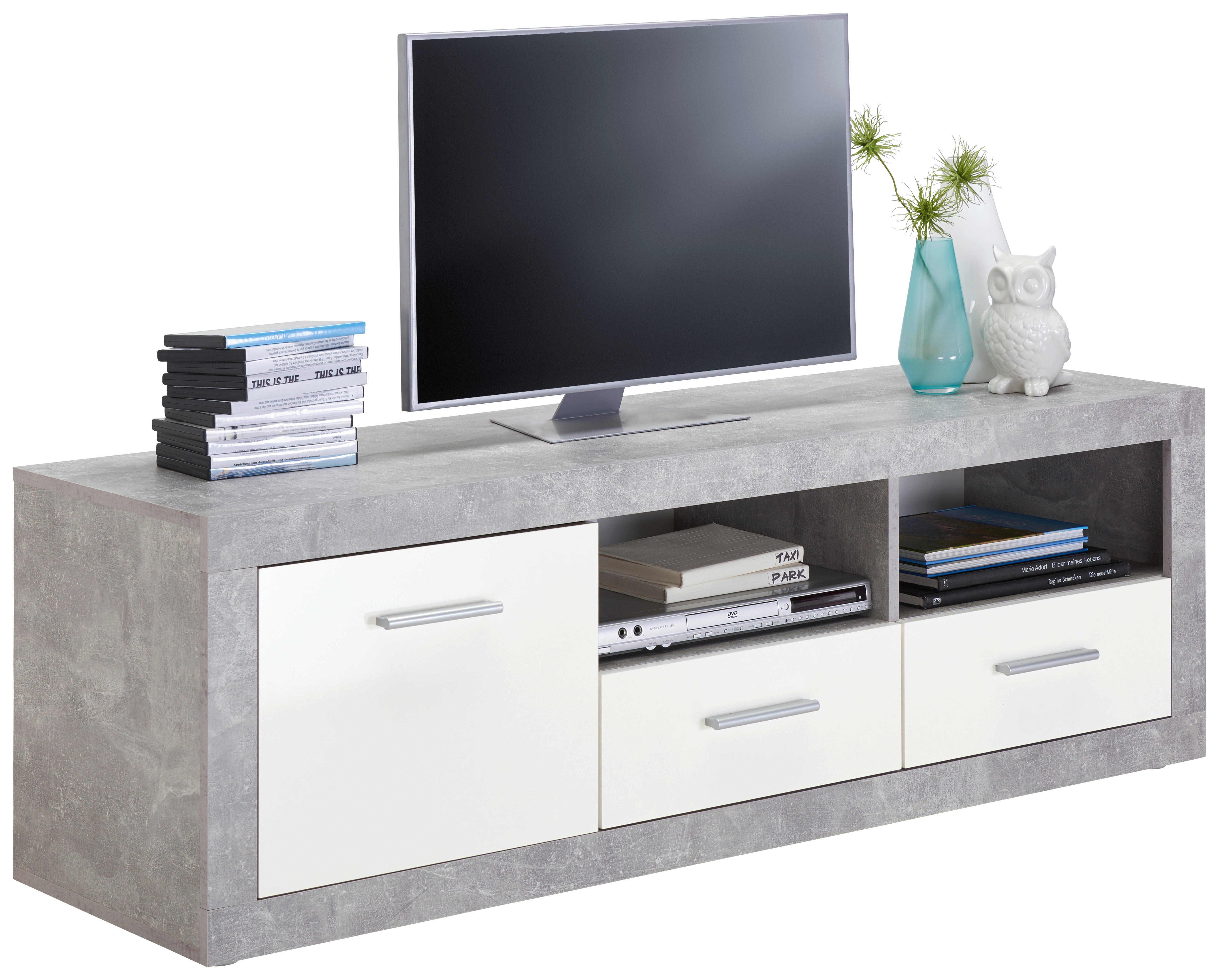 LOWBOARD Grau, Weiß  - Silberfarben/Alufarben, Design, Holzwerkstoff/Kunststoff (147/45/49cm) - Xora