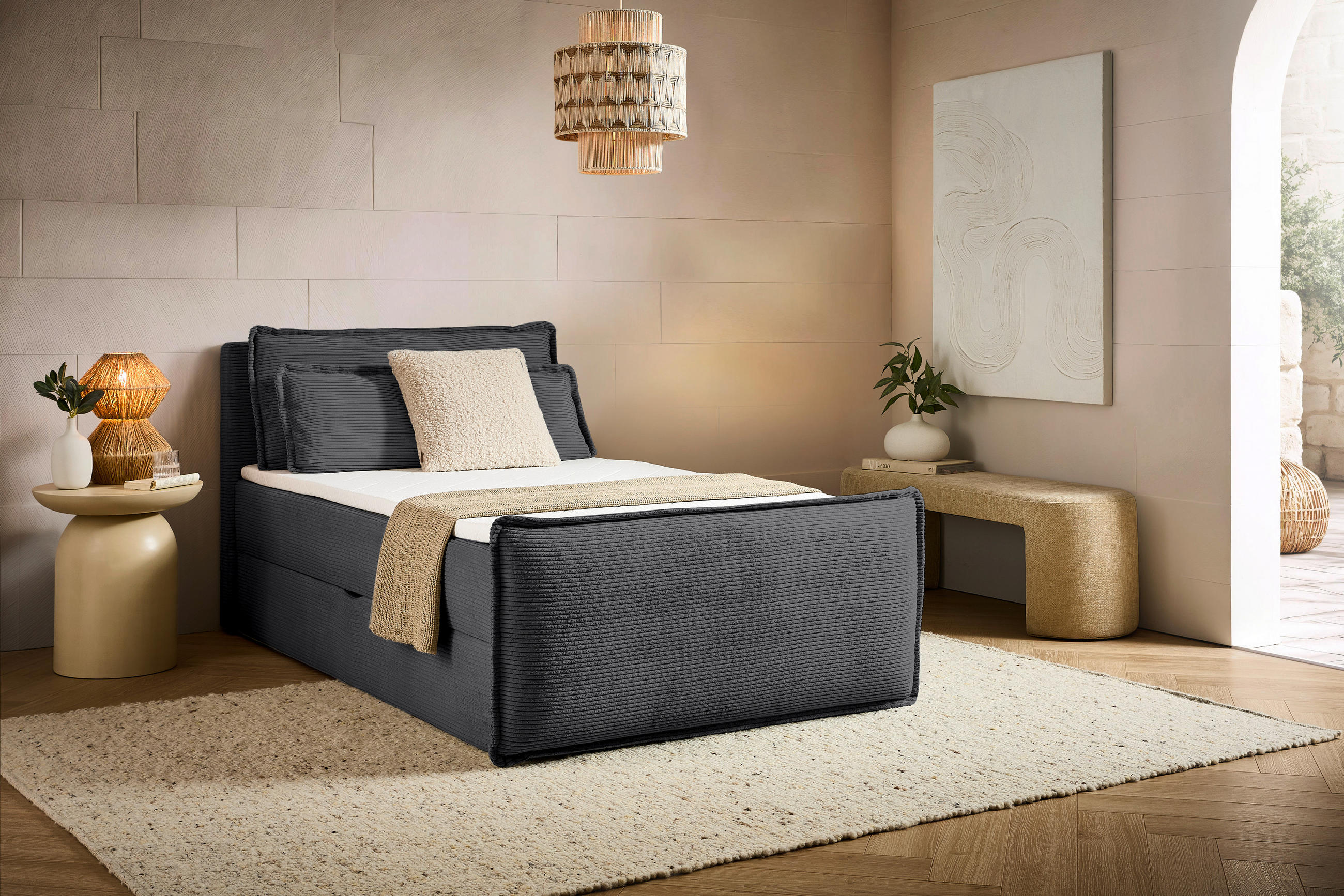 BOXBETT 120/200 cm,  in Anthrazit, Kissen, Bettkasten, Topper, H3 = fest  - Anthrazit/Schwarz, Design, Kunststoff/Textil (120/200cm) - Chameo