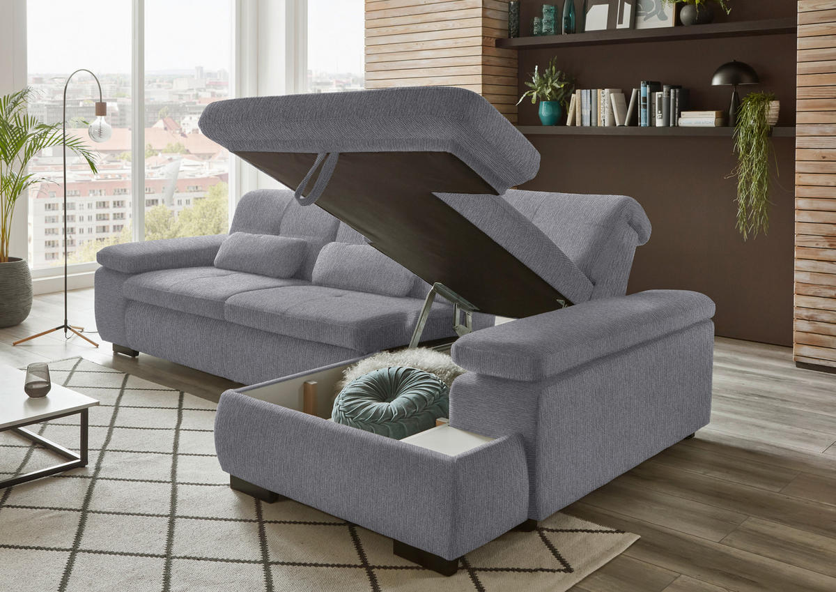 ECKSOFA in Flachgewebe Grau  - Schwarz/Grau, Design, Textil/Metall (297/174cm) - Beldomo Style