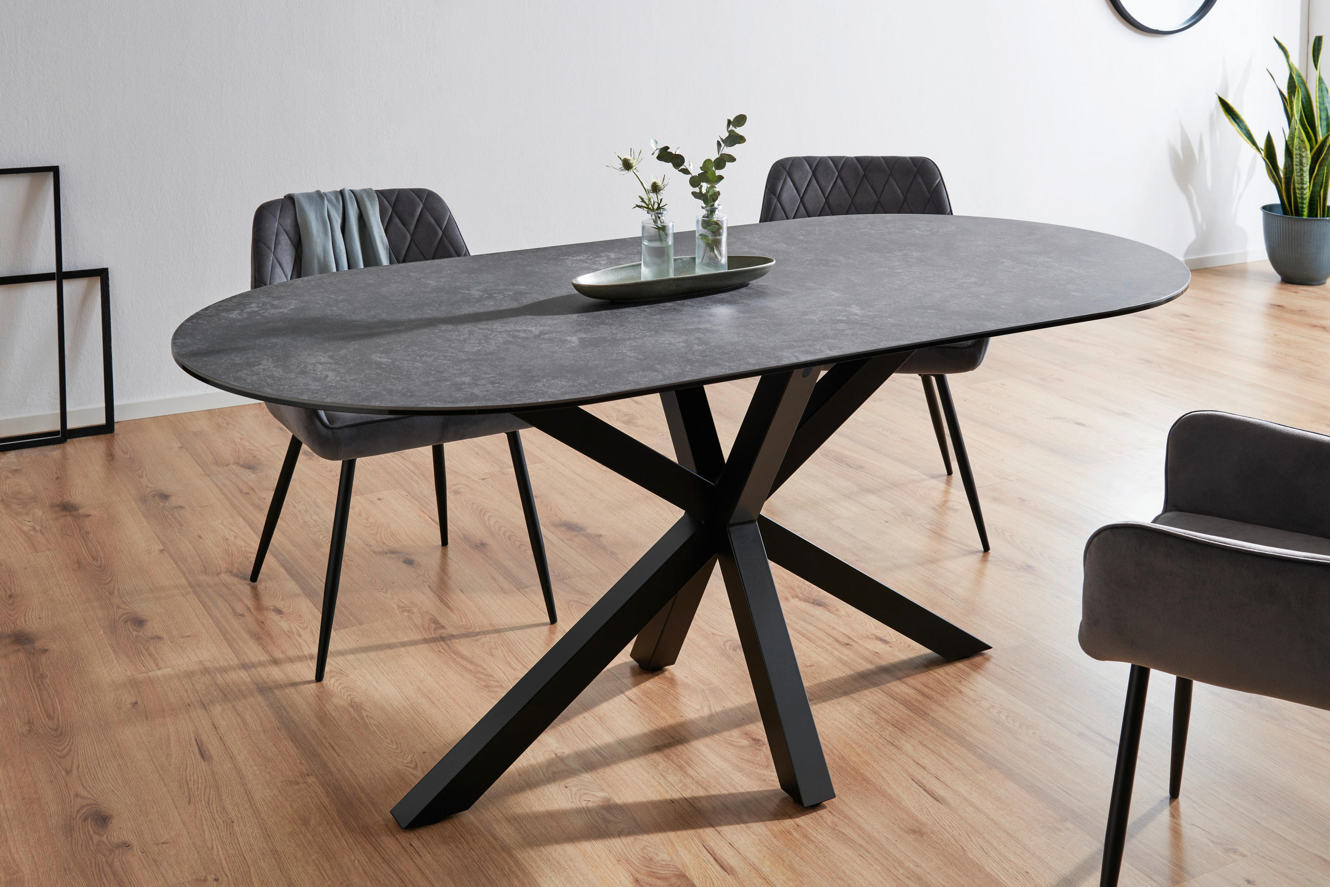ESSTISCH in Metall, Keramik 180/90/75 cm  - Dunkelgrau/Schwarz, MODERN, Keramik/Metall (180/90/75cm) - Livetastic