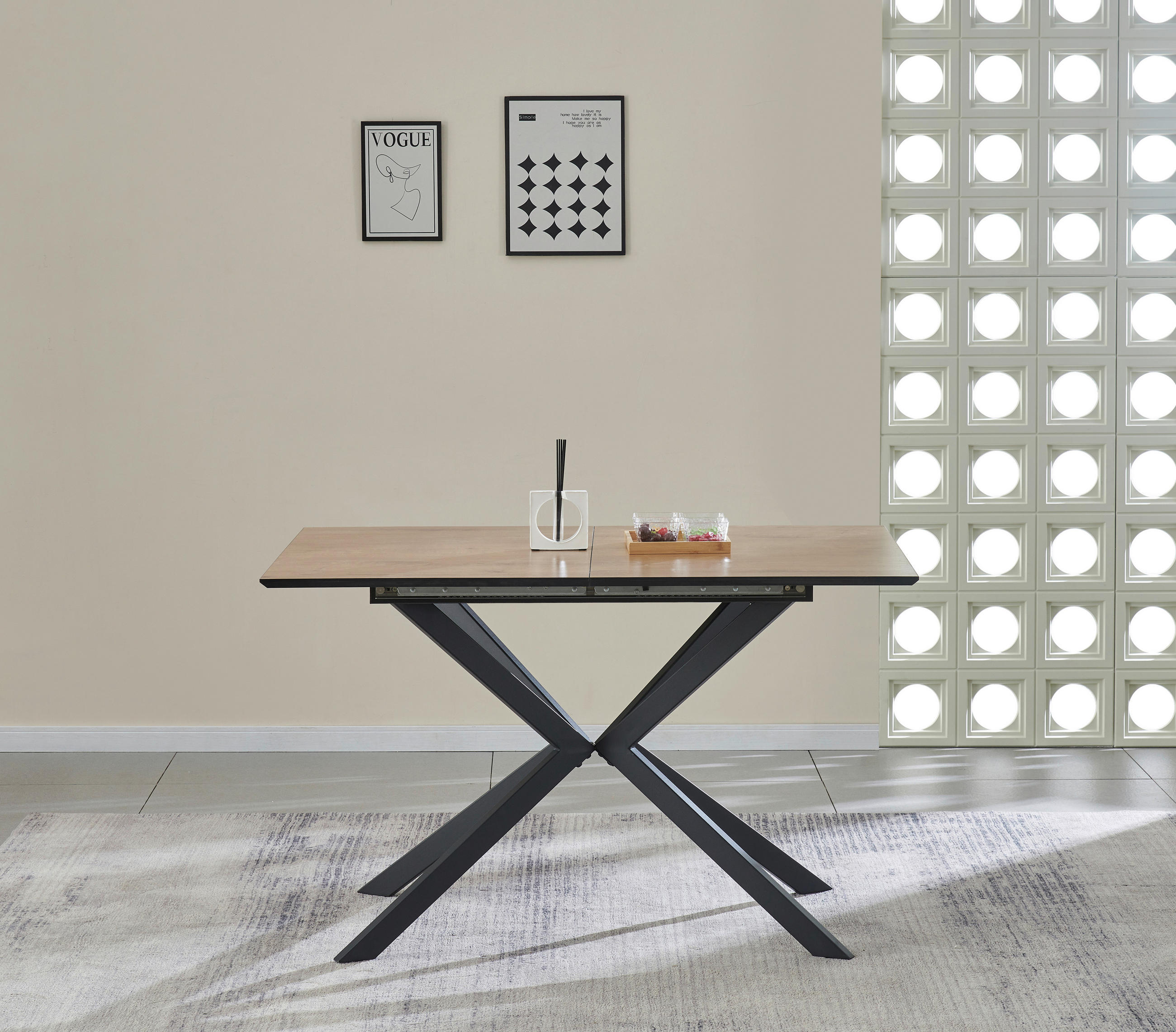 ESSTISCH in Metall, Holzwerkstoff  - Eichefarben/Schwarz, KONVENTIONELL, Holzwerkstoff/Metall (120-160/76/80cm) - MID.YOU