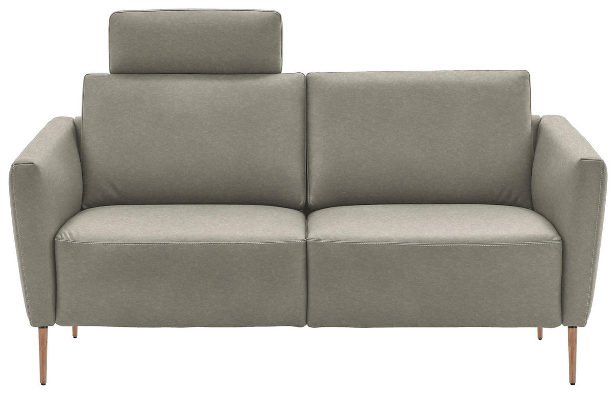 2-SITZER-SOFA  in Echtleder Hellgrau   - Eichefarben/Beige, Natur, Leder/Holz (182/86/87cm) - Valnatura