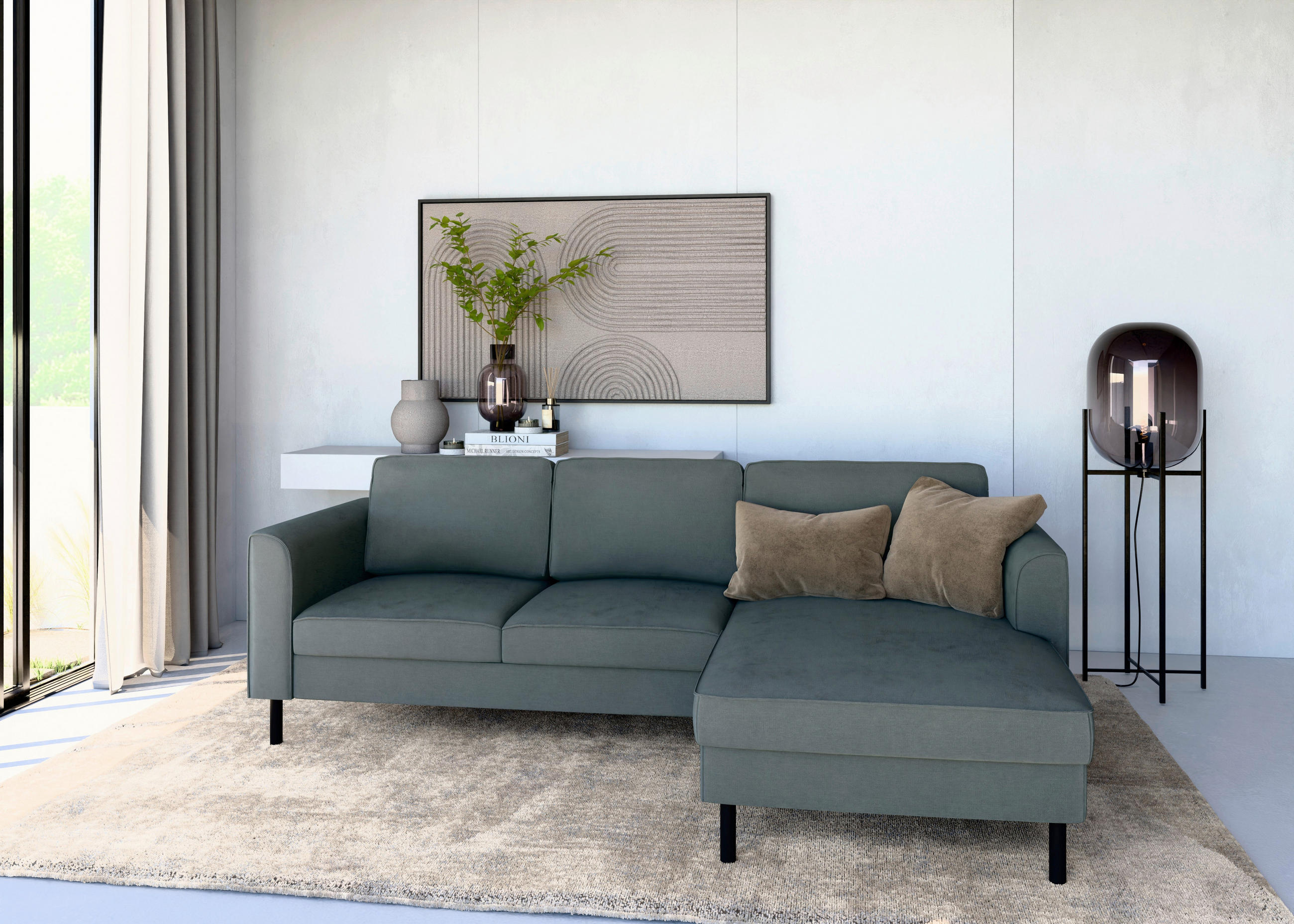 ECKSCHLAFSOFA  mit Bettkasten erhältlich, Sitzqualitäten, Schlafen auf Sitzhöhe, Bettfunktion erhältlich, Rücken echt, Armteil links, Armteil rechts Struktur Anthrazit  - Anthrazit/Schwarz, MODERN, Textil/Metall (232/161cm) - Trendmanufaktur