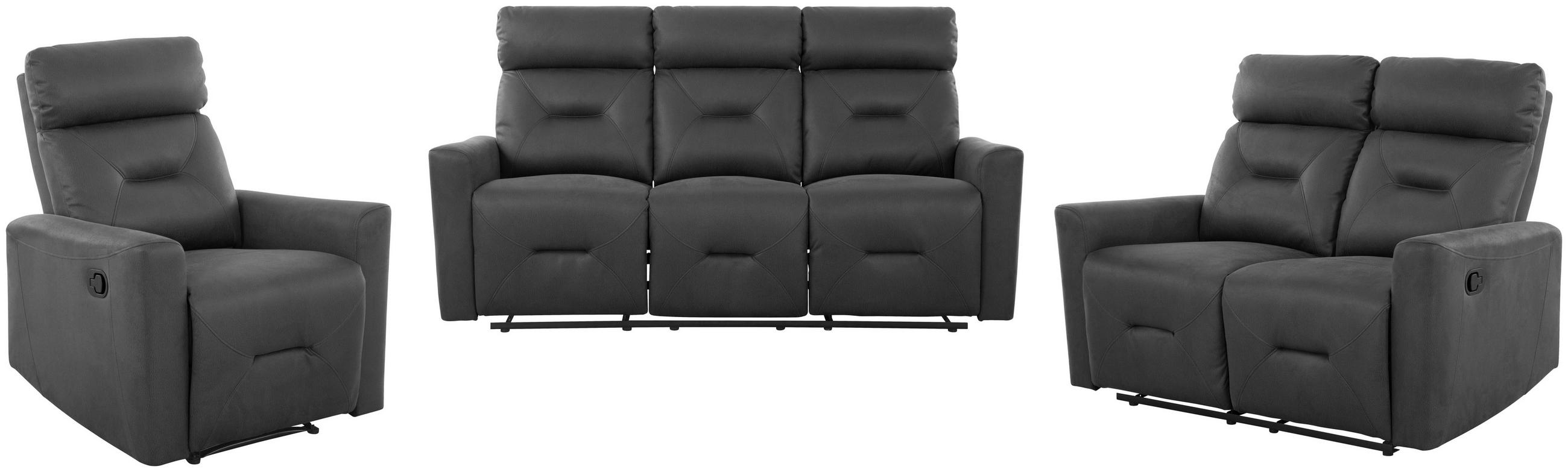 SITZGARNITUR Mikrofaser Grau  - Schwarz/Grau, Design, Textil/Metall - Livetastic