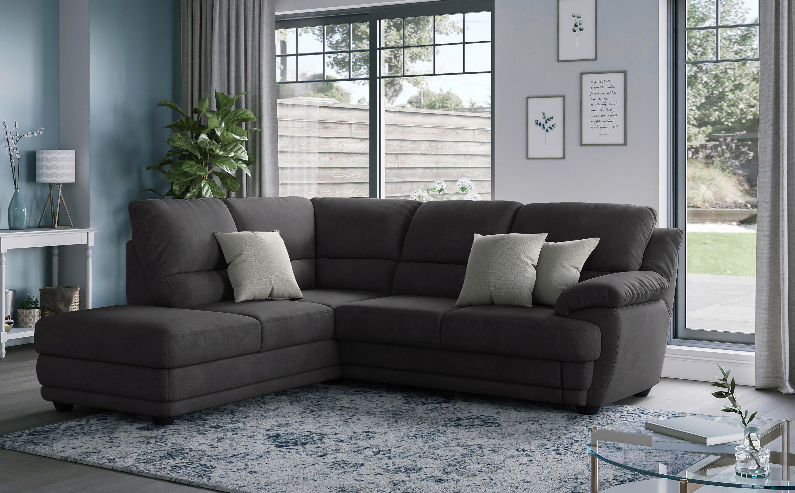 ECKSOFA in Mikrofaser Dunkelgrau  225/245 cm  - Dunkelgrau, Design, Kunststoff/Textil (225/245cm) - Livetastic