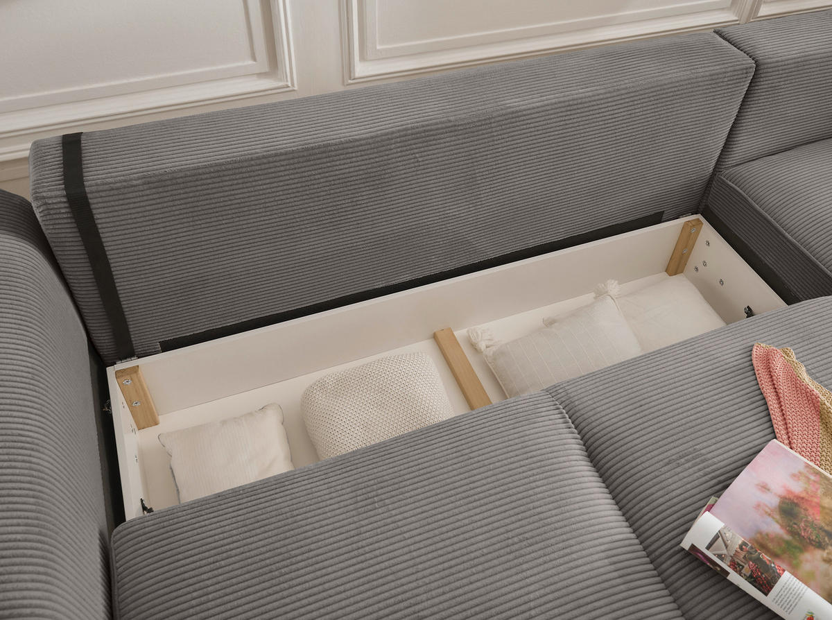 ECKSOFA in Cord Braun  - Schwarz/Braun, KONVENTIONELL, Kunststoff/Textil (318/197cm) - MID.YOU