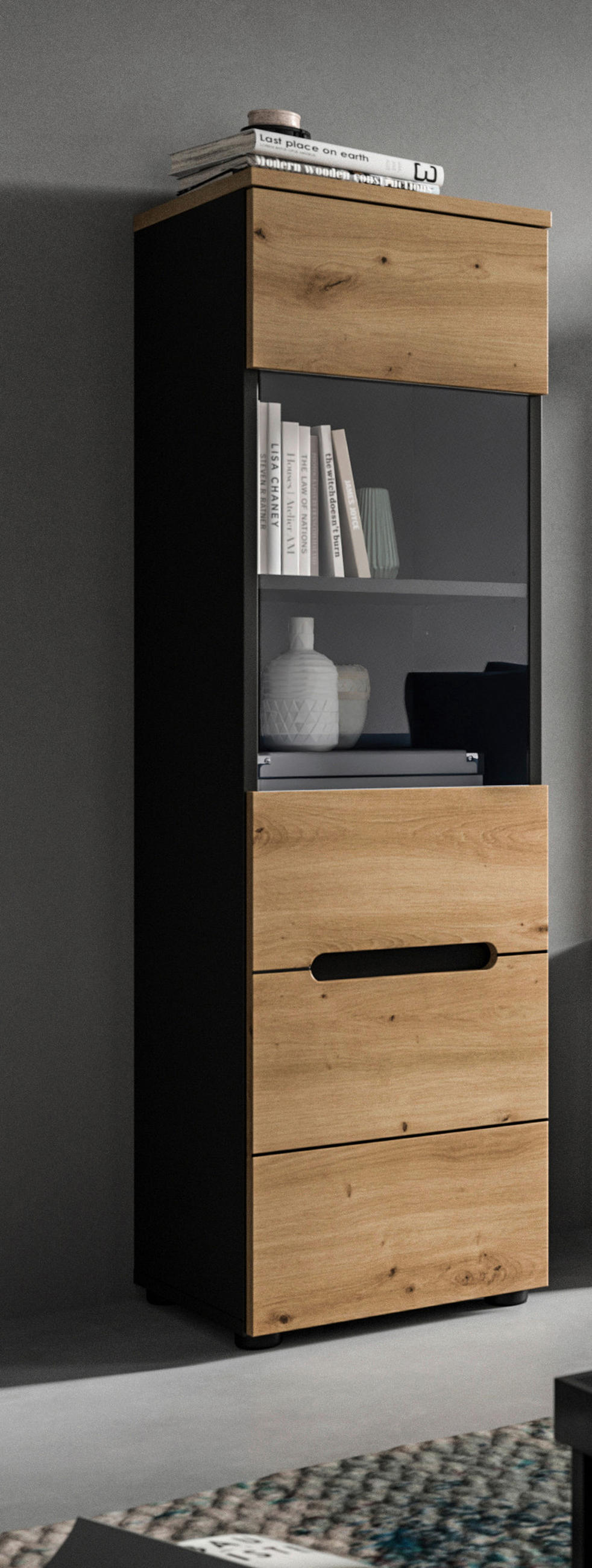 VITRINE  in Eiche Artisan  - Schwarz/Eiche Artisan, Design, Holzwerkstoff/Kunststoff (36/125/33cm) - Livetastic