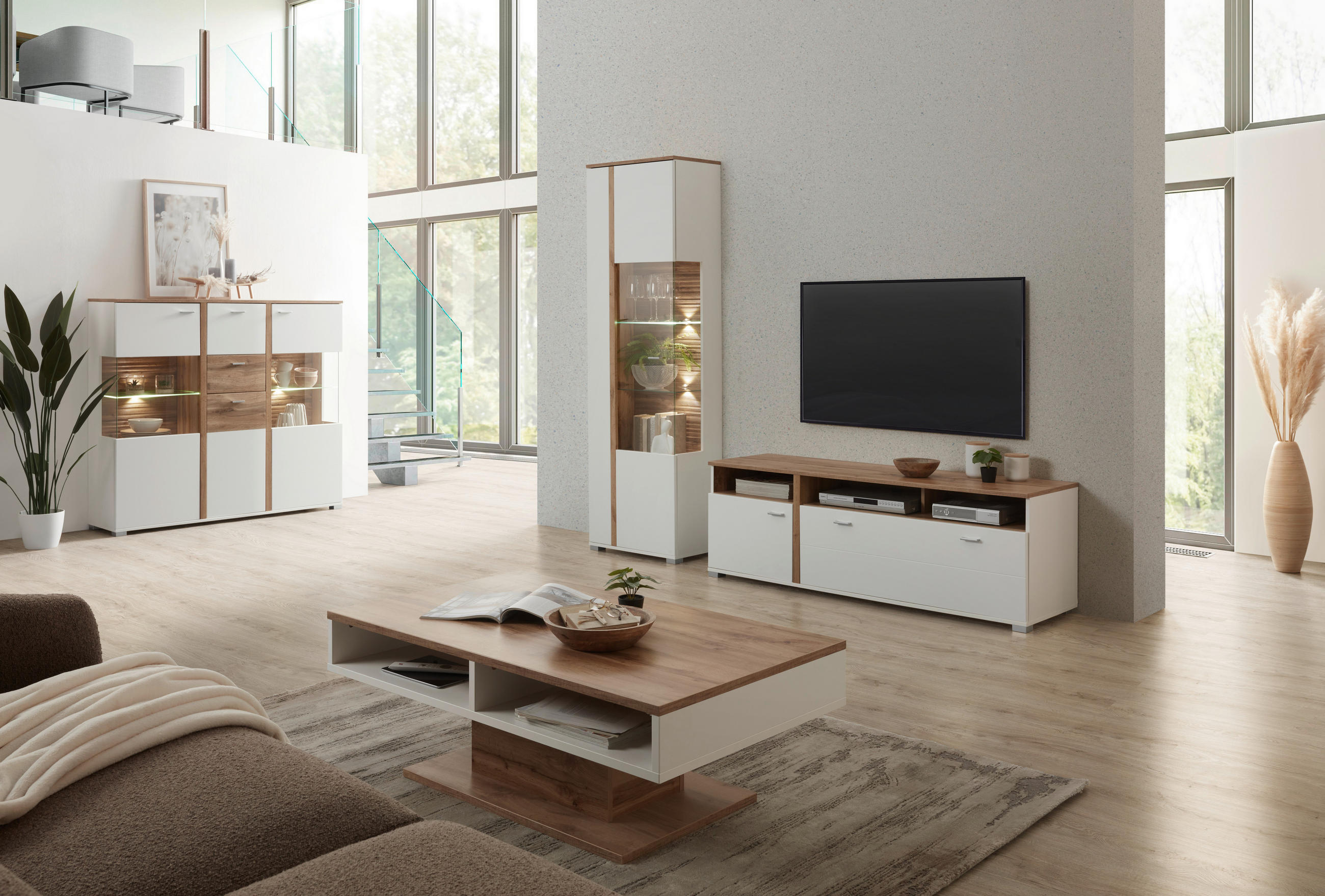 TV KOMODA bela, boja hrasta  - boja hroma/boja hrasta, Moderno, metal/pločasti materijal (160/54/46cm) - Hom`in