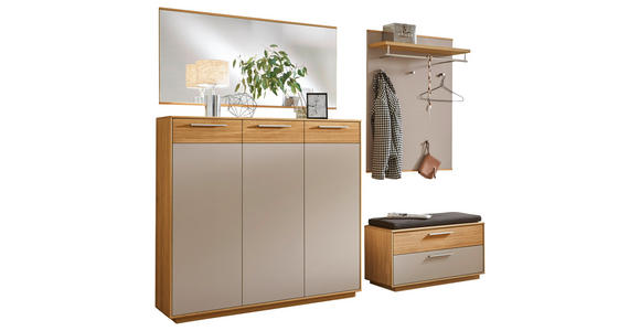 GARDEROBE 5-teilig  in 215/195/40 cm  - Taupe/Eichefarben, Design, Glas/Holz (215/195/40cm) - Novel