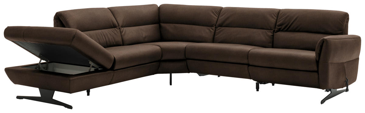 ECKSOFA in Echtleder Braun  258/286 cm  - Schwarz/Braun, Design, Leder/Metall (258/286cm) - Schöner Wohnen