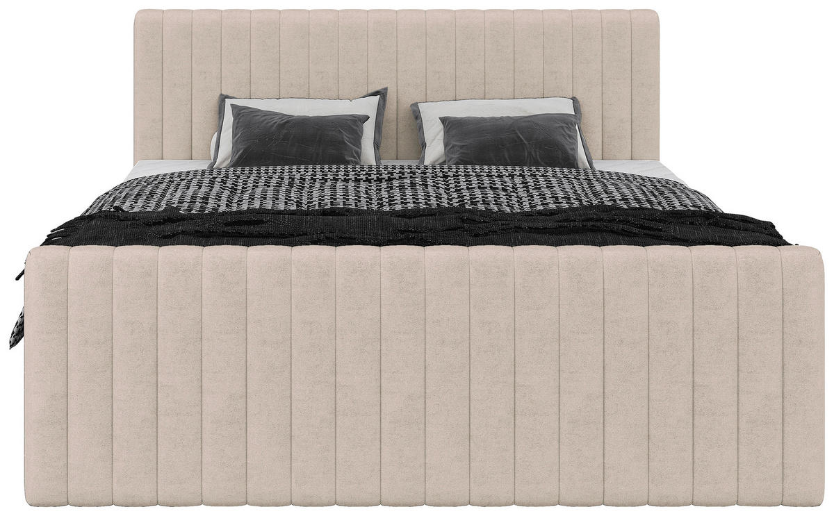 BOXBETT 180/200 cm,  in Creme, gepolstertes Kopfteil, Bettkasten, Topper, Matratzen, H3 + H3 = fest  - Creme/Schwarz, Basics, Kunststoff/Textil (180/200cm) - Chameo
