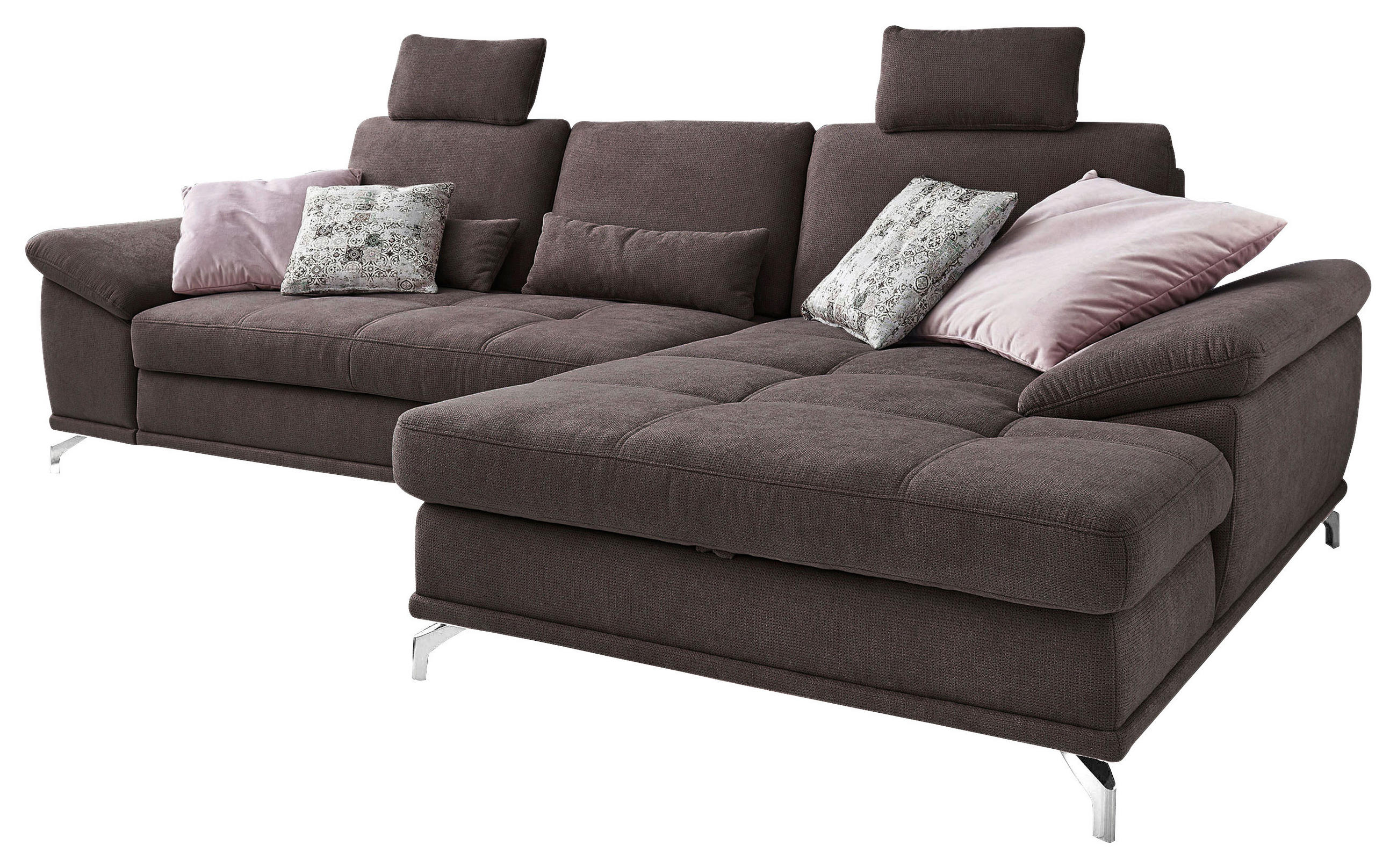 ECKSOFA in Flachgewebe Dunkelbraun  - Dunkelbraun/Silberfarben, Konventionell, Textil/Metall (301/176cm) - Sit & More