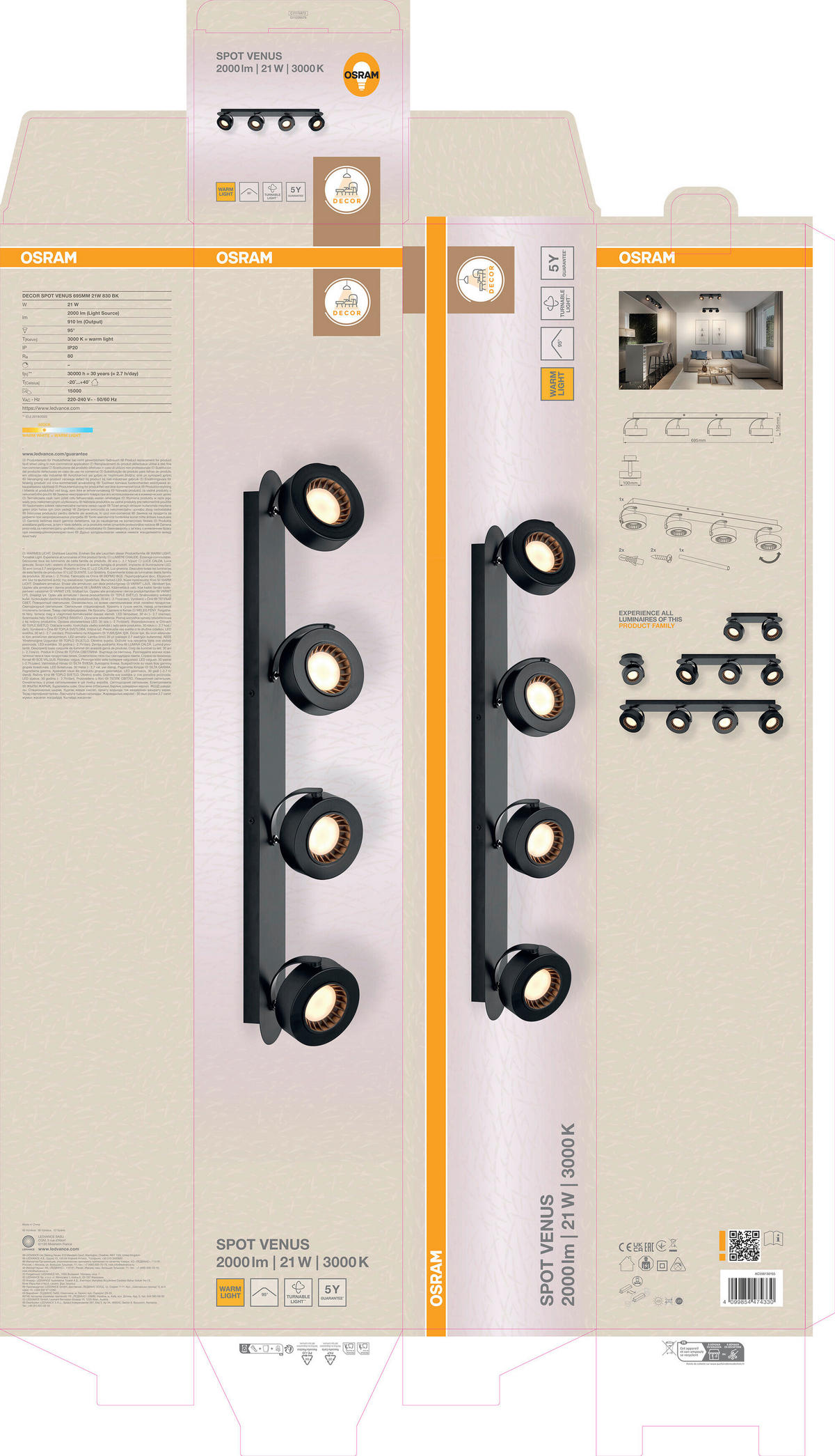 LED-STRAHLER 69,5/10/10,5 cm   - Schwarz, Basics, Kunststoff/Metall (69,5/10/10,5cm) - Osram