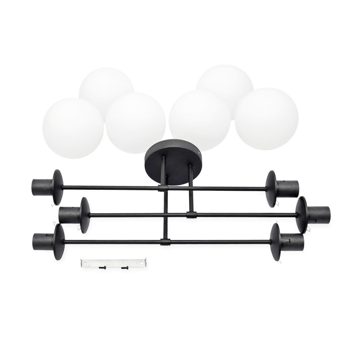 DECKENLEUCHTE    76/76/31 cm  - Schwarz/Weiß, Design, Glas/Metall (76/76/31cm)